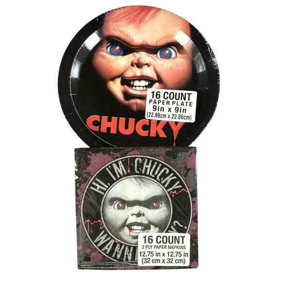 Chucky Childs Play 32 Piece Park Pack Plates Napkins Horror Movie Halloween NEW - Picture 2 of 7